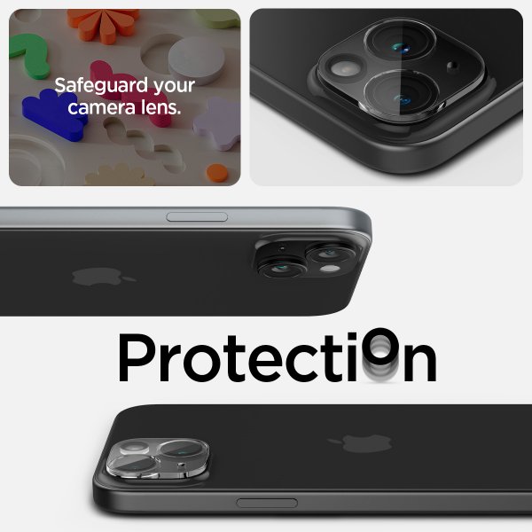 Spigen iPhone 14/15/14 Plus/15 Plus Kamerabeskytter Glas.tR Optik Crystal Clear 2-pakning