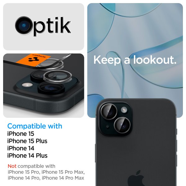 Spigen iPhone 14/15/14 Plus/15 Plus Kamerabeskytter GLAS.tR EZ Fit Optik Pro Crystal Clear 2-pakning