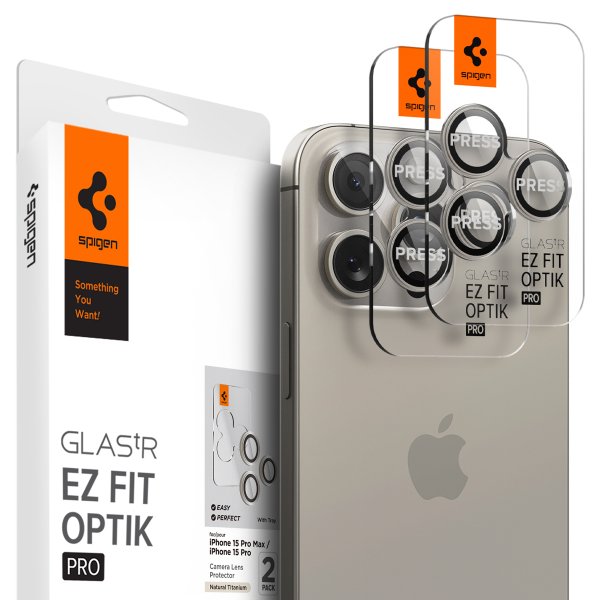 Spigen iPhone 15 Pro/iPhone 15 Pro Max Kamerabeskytter GLAS.tR EZ Fit Optik Pro 2-pakning Natural Titanium