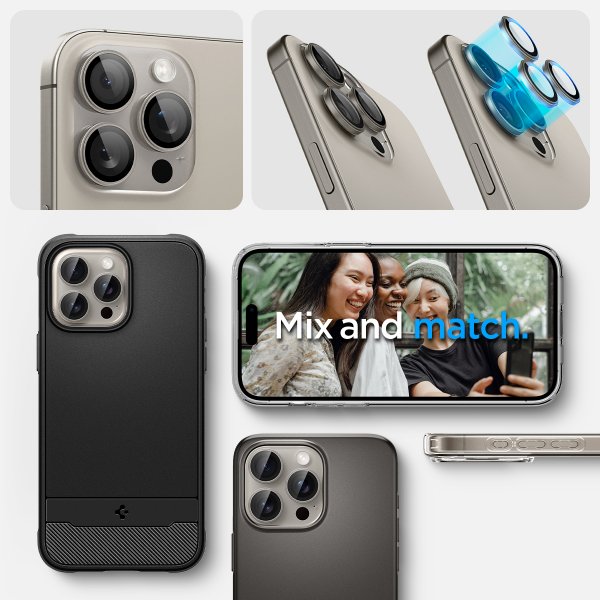 Spigen iPhone 15 Pro/iPhone 15 Pro Max Kamerabeskytter GLAS.tR EZ Fit Optik Pro 2-pakning Natural Titanium