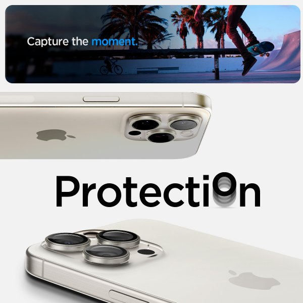 Spigen iPhone 15 Pro/iPhone 15 Pro Max Kamerabeskytter GLAS.tR EZ Fit Optik Pro 2-pakning White Titanium