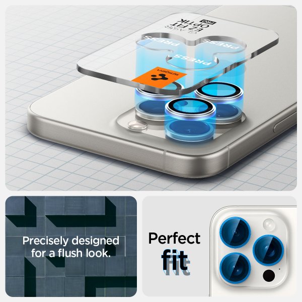 Spigen iPhone 15 Pro/iPhone 15 Pro Max Kamerabeskytter GLAS.tR EZ Fit Optik Pro 2-pakning White Titanium