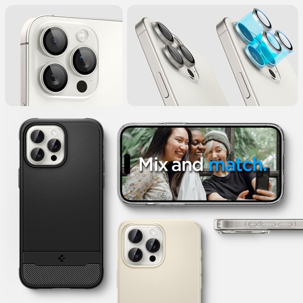 Spigen iPhone 15 Pro/iPhone 15 Pro Max Kamerabeskytter GLAS.tR EZ Fit Optik Pro 2-pakning White Titanium
