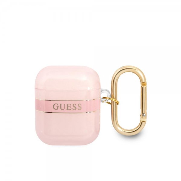 Guess AirPods 1/2 Deksel Printed Stripe & Gold Hook Rosa