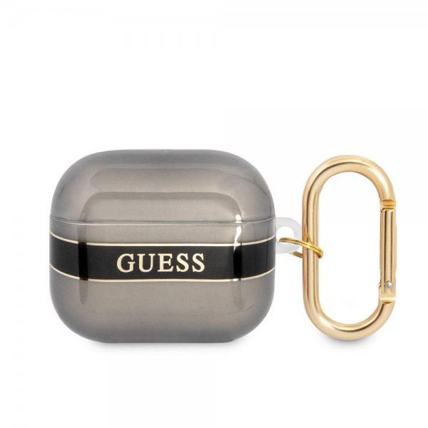 Guess AirPods 3 Deksel Printed Stripe & Gold Hook Svart