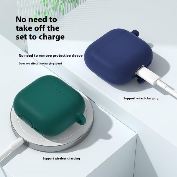 AirPods 4 Deksel i Silikon med Karabinkrok Mørk blå