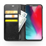 Qialino Ekte Skinn Etui med Kortlomme till Apple iPhone Xs Max Svart