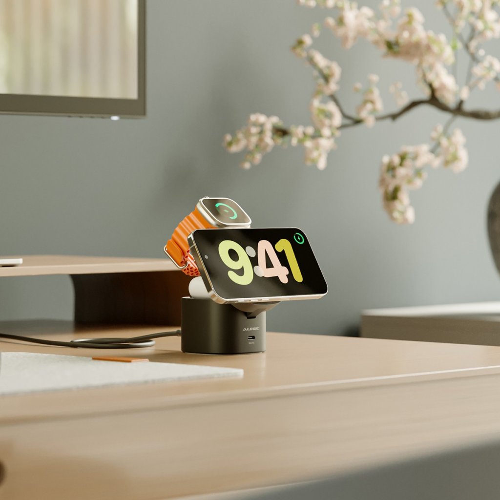 Alogic Trådløs lader PowerPod 4-in-1 Qi2 Svart