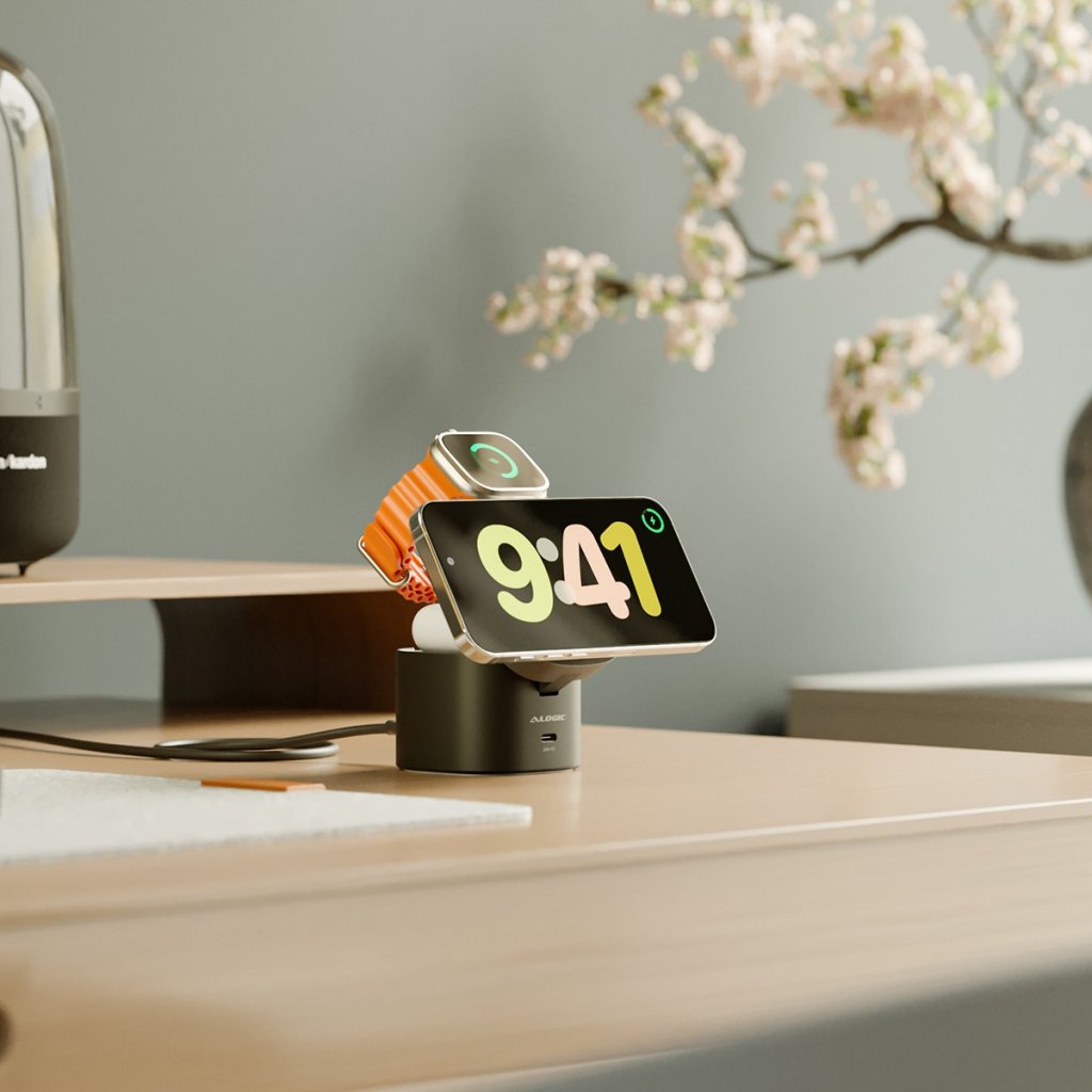 Alogic Trådløs lader PowerPod 4-in-1 Qi2 Svart