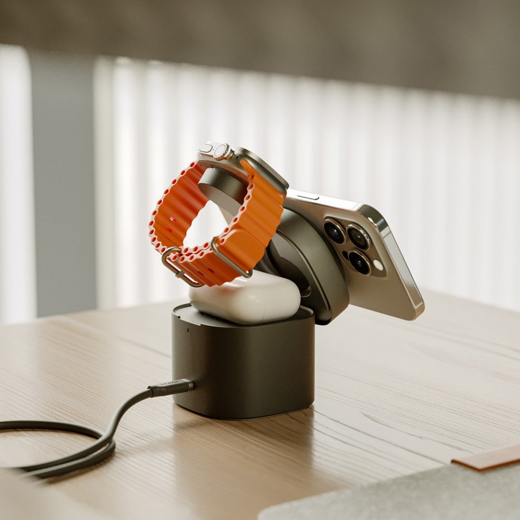 Alogic Trådløs lader PowerPod 4-in-1 Qi2 Svart