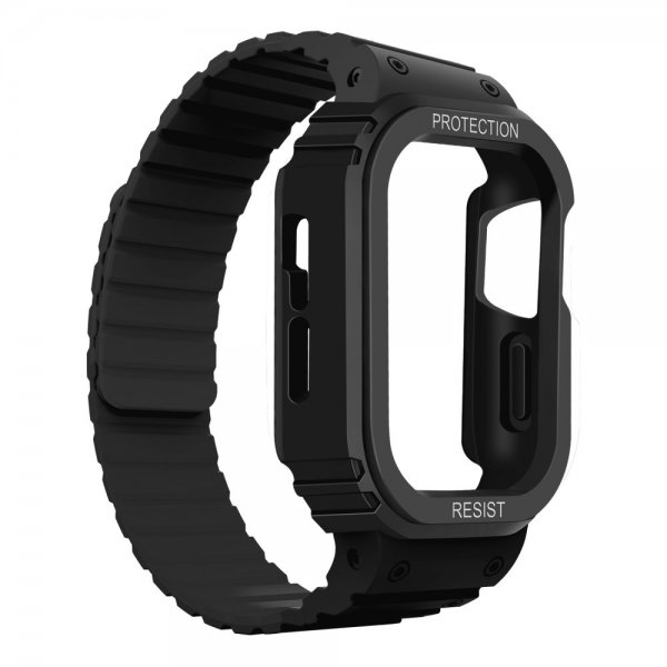 Apple Watch 40/41mm Armbånd med Deksel Silikon Magnetlås Svart