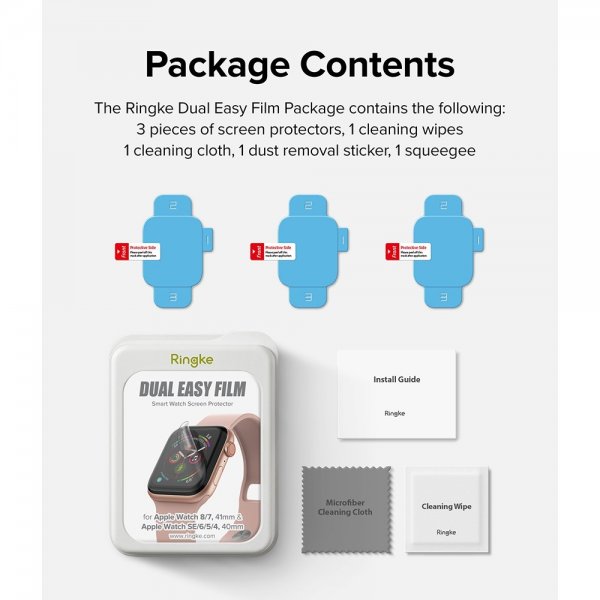 Ringke Apple Watch 40/41mm Skjermbeskytter Dual Easy Film 3-pack