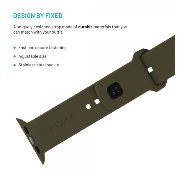 Fixed Apple Watch 44/45/46mm Armbånd Silicone Sporty Strap Olivengrønn