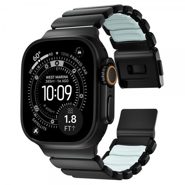 Nomad Apple Watch 44/45/46mm/Ultra 49mm Armbånd Stratos Band Svart Icy Blue Glow