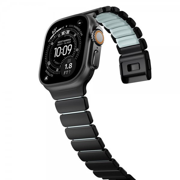 Nomad Apple Watch 44/45/46mm/Ultra 49mm Armbånd Stratos Band Svart Icy Blue Glow