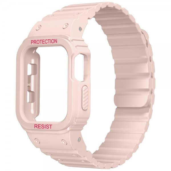 Apple Watch 44/45mm Armbånd med Deksel Silikon Magnetlukking Rosa
