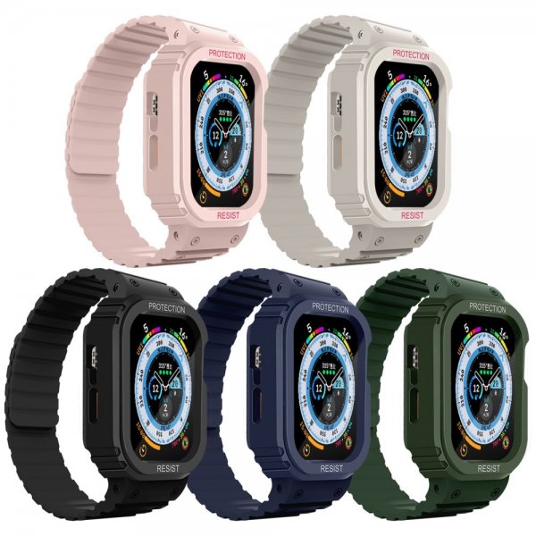 Apple Watch 44/45mm Armbånd med Deksel Silikon Magnetlukking Rosa