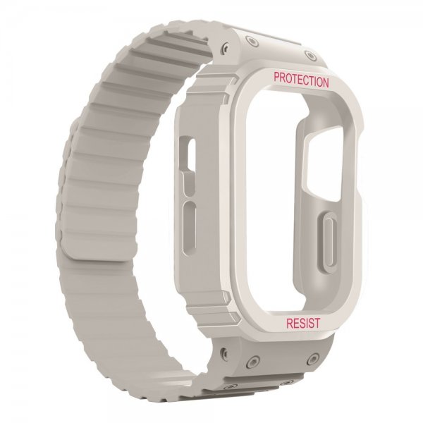 Apple Watch 44/45mm Armbånd med Deksel Silikon Magnetlukking Hvit