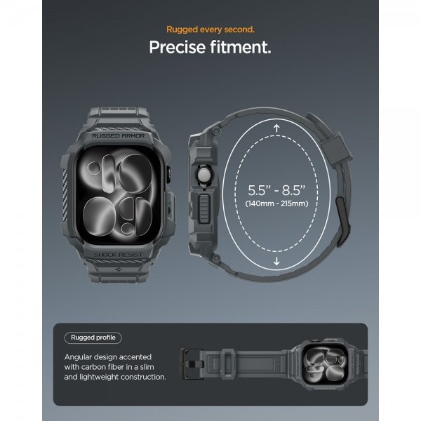 Spigen Apple Watch 46mm (Series 10/11) Armbånd Rugged Armor Pro 2 Dark Gray