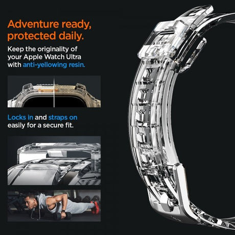 Spigen Watch Ultra 49mm Armbånd og Deksel Rugged Armor Pro Crystal Clear