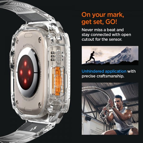 Spigen Watch Ultra 49mm Armbånd og Deksel Rugged Armor Pro Crystal Clear