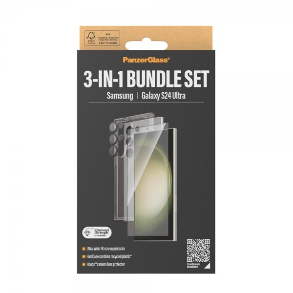 PanzerGlass Samsung Galaxy S24 Ultra Deksel Skjermbeskytter Linsebeskyttelse 3-in-1 Bundle Set