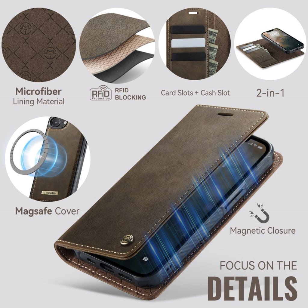 CaseMe iPhone 16e/iPhone 17e Etui C49 Series Brun
