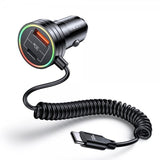 USAMS Mobillader til bil 60W Car Charger with Spring Cable