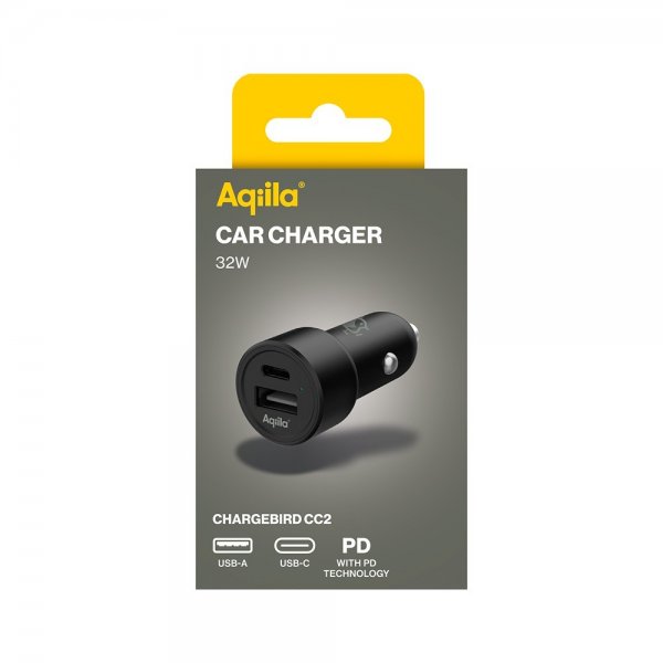 Aqiila Mobillader til bil Chargebird CC2 USB-C + USB-A 32W Svart