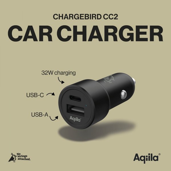 Aqiila Mobillader til bil Chargebird CC2 USB-C + USB-A 32W Svart