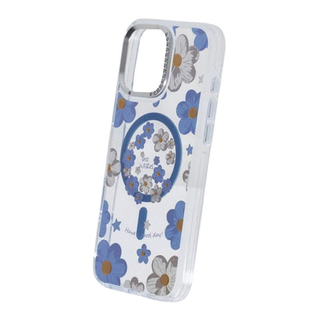 iPhone 16 Pro Deksel med blomstermønster, MagSafe, Blå