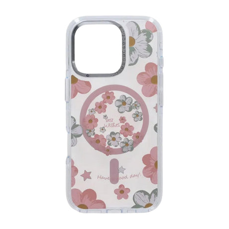 iPhone 16 Pro Max Deksel med blomstermønster MagSafe Rosa