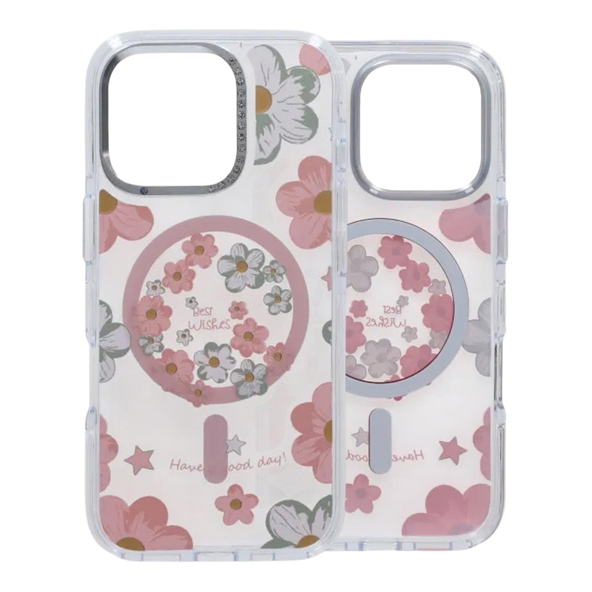 iPhone 16 Pro Deksel med blomstermønster, MagSafe, Rosa
