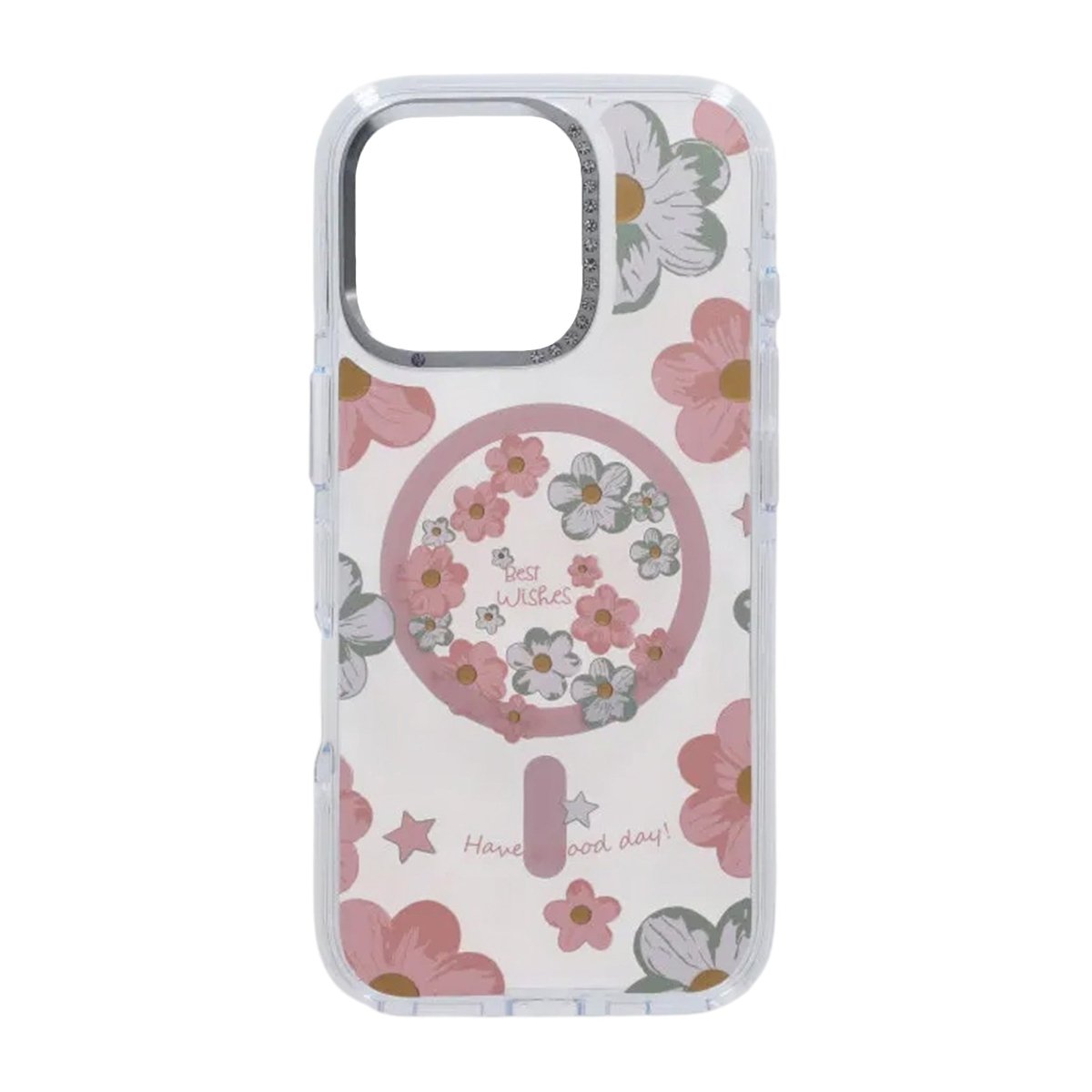 iPhone 16 Pro Deksel med blomstermønster, MagSafe, Rosa