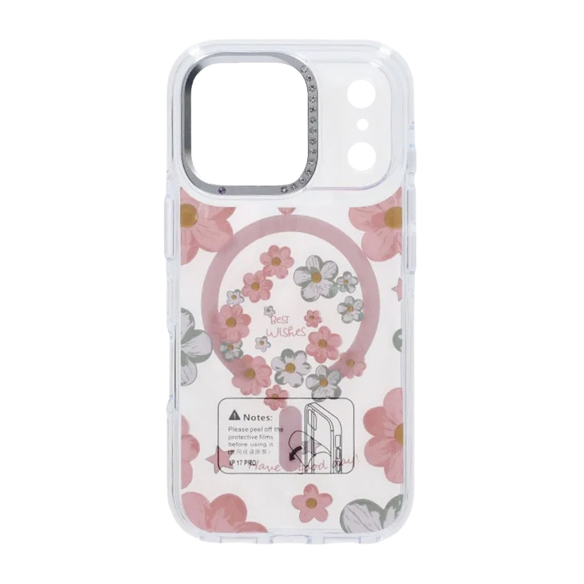 iPhone 17 Pro Deksel med blomstermønster MagSafe Rosa