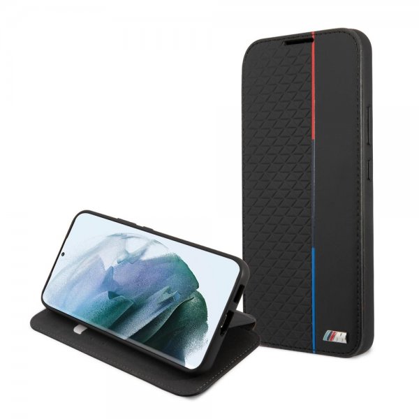 BMW Samsung Galaxy S22 Etui Triangle Pattern & Tricolor Stripe Svart