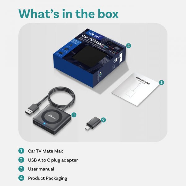 Ottocast Car TV Mate Max Trådløs CarPlay/Android Auto-adapter med HDMI