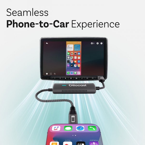 Ottocast Mirror Touch Trådløs CarPlay/Android Auto Adapter med Skjermspeiling