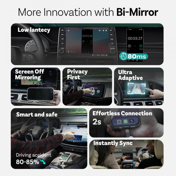 Ottocast Mirror Touch Trådløs CarPlay/Android Auto Adapter med Skjermspeiling