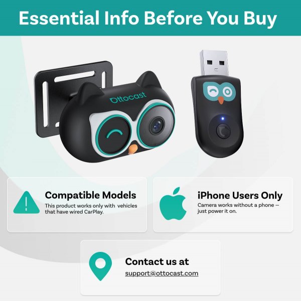 Ottocast Cabin Care Trådløs Apple CarPlay Adapter med kamera