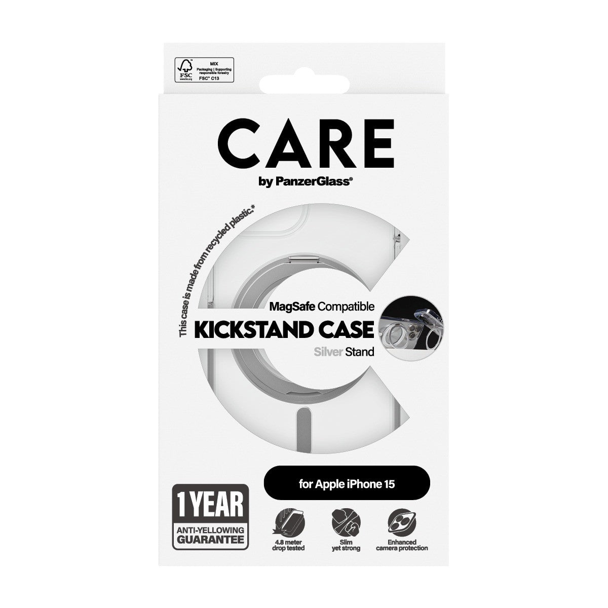 CARE by PanzerGlass iPhone 15 Deksel Kickstand MagSafe Klar