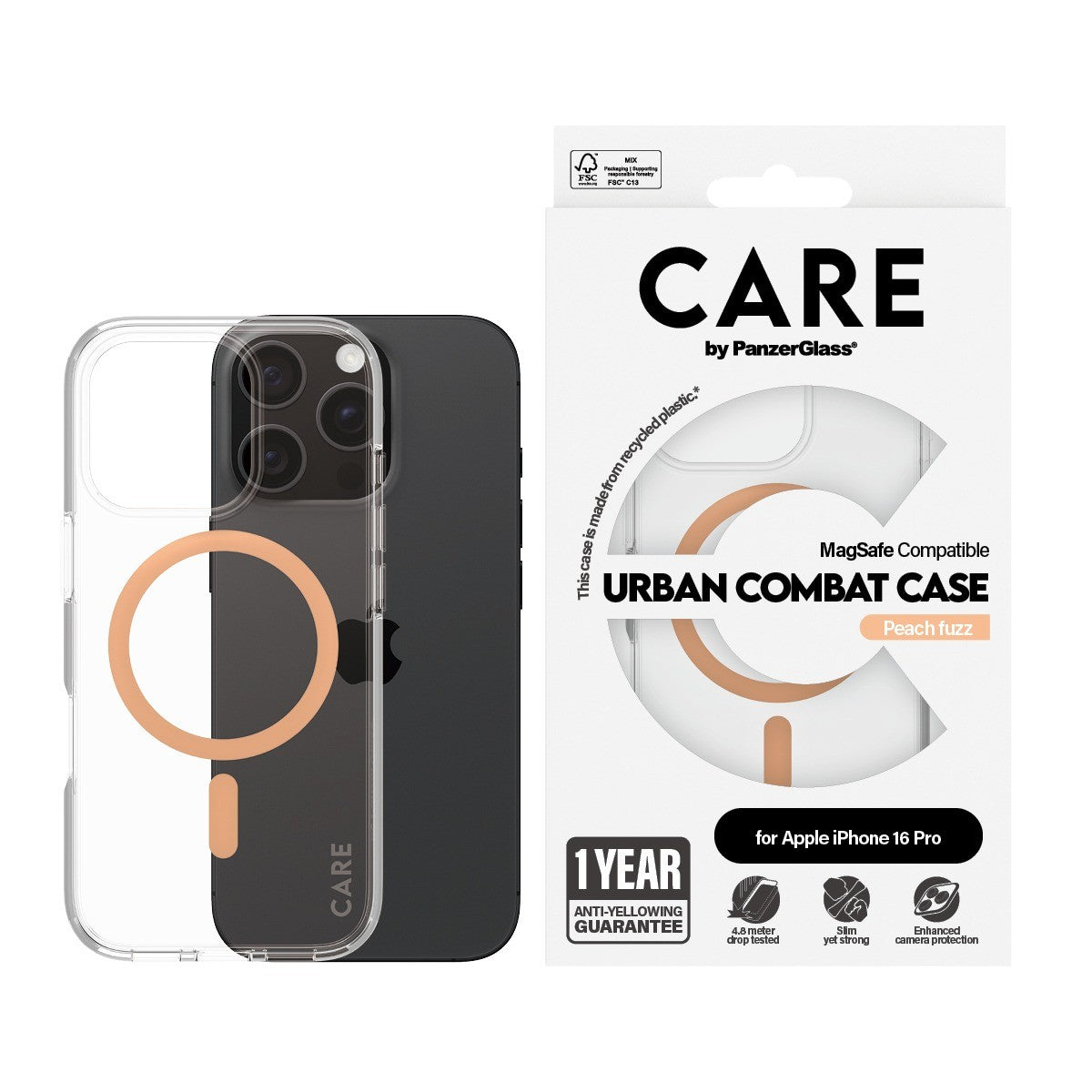 CARE by PanzerGlass iPhone 16 Pro Deksel Urban Combat MagSafe Peachy