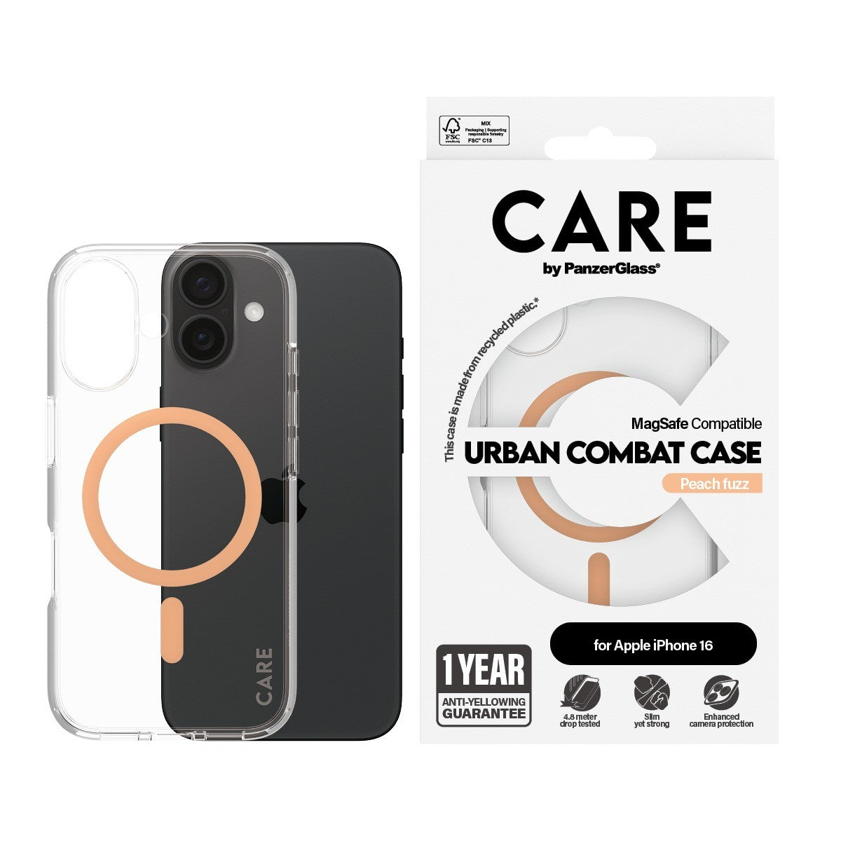 CARE by PanzerGlass iPhone 16 Deksel Urban Combat MagSafe Peachy