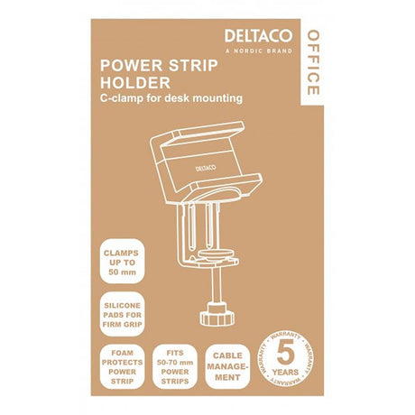 Deltaco OFFICE Clamp-on power strip holder for desk