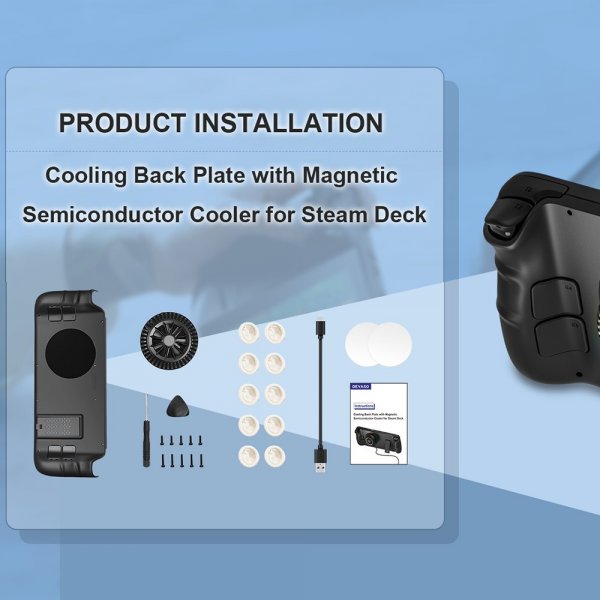 Devaso Steam Deck Deksel med stativ og magnetisk vifte transparent grå
