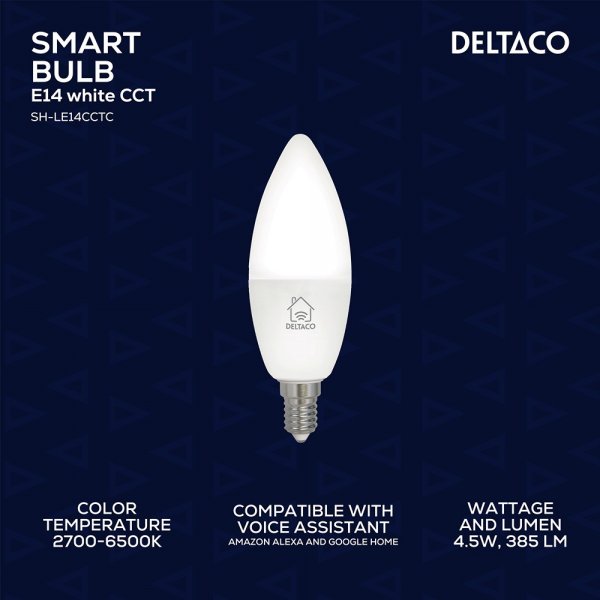 Deltaco Smart Home Dimmbar LED-pære E14 WiFi 4.5W