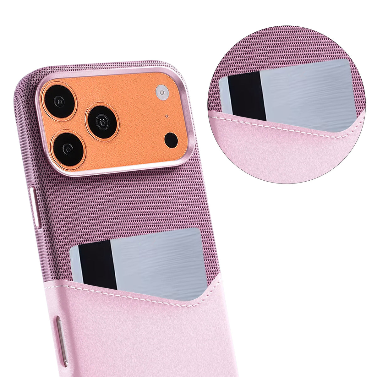 iPhone 17 Pro/iPhone 18 Pro Deksel i lær med Kortholder og MagSafe Rosa