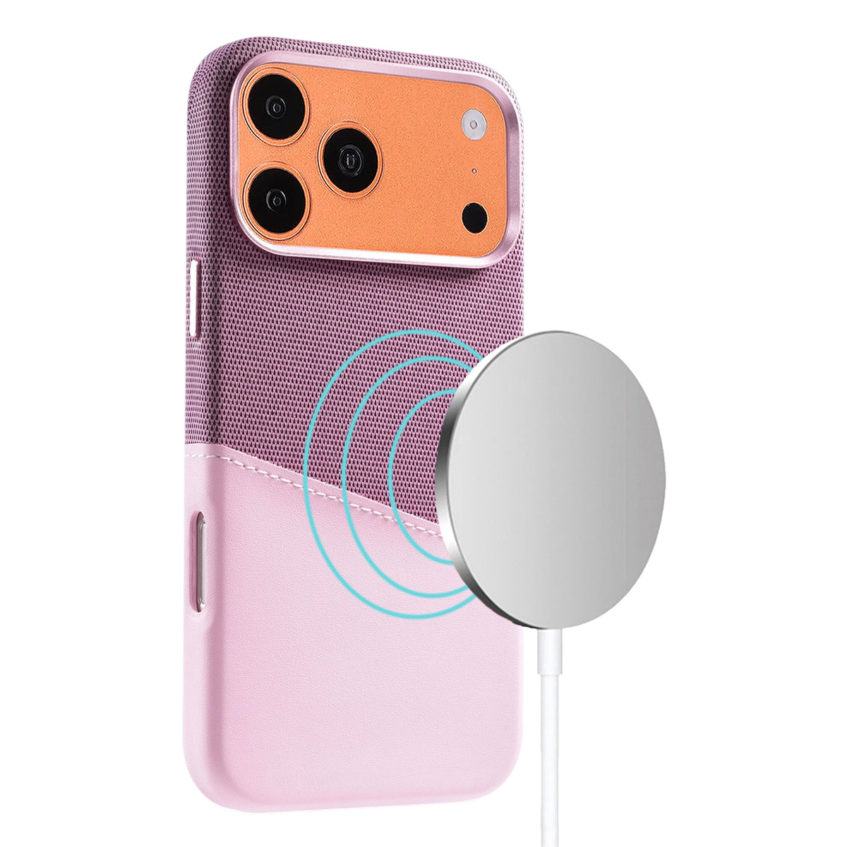 iPhone 17 Pro Max/iPhone 18 Pro Max Deksel i skinn Kortholder MagSafe Rosa