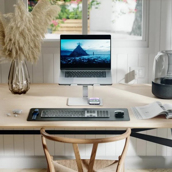 ALOGIC Elite Power Laptopstativ med Trådløs Lader Hvit