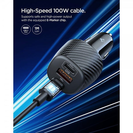 Spigen Essential Mobillader til bil 113W 2xUSB-C 1xUSB-A Svart